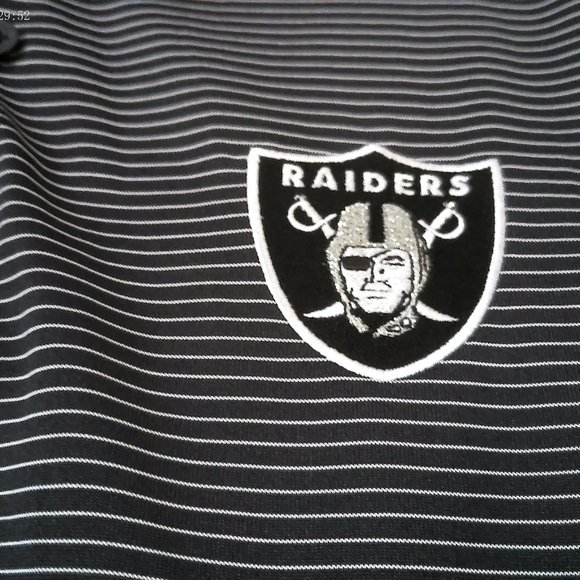 Black & White Pinstriped Raiders Polo SZ M by Antigua - Picture 4 of 8
